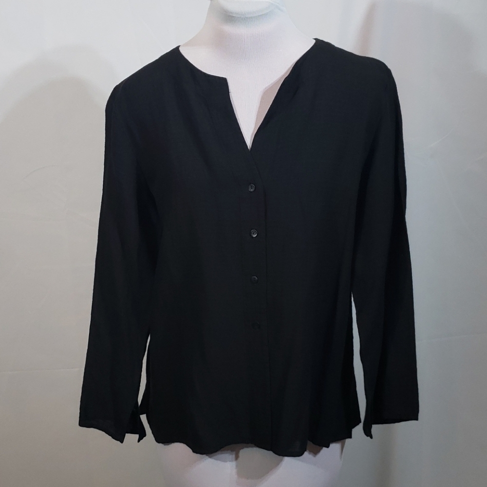 NWT Eileen Fisher Black Button Down Top Small